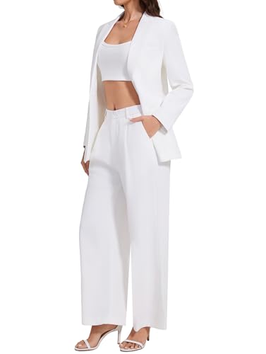 Women's 3 Piece Suit Business Casual One Button Blazer Camisole and Wide Leg Pants Set