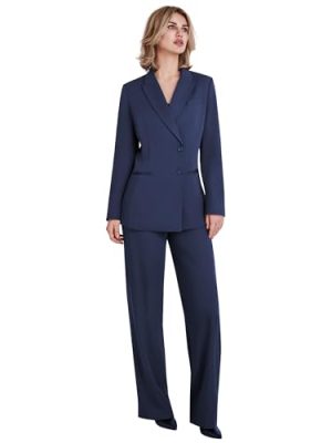 Women's 2 Piece Suit Two Button Business Casual Office Work Outfits Dressy Blazer Wide Leg Pants Set