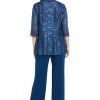 3PC Pant Set Top W/Pearl Neckline Lace Sequin Jacket & Pull-On Elastic Pants