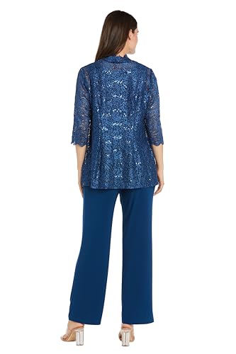 3PC Pant Set Top W/Pearl Neckline Lace Sequin Jacket & Pull-On Elastic Pants