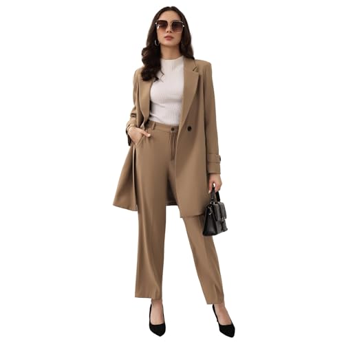 Women's Suit 2 Piece Long Blazer Set Ladies Jacket Pantsuit Casual Outfits for Fall