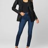 Womens Double Breasted Long Vegan Leather Blazer