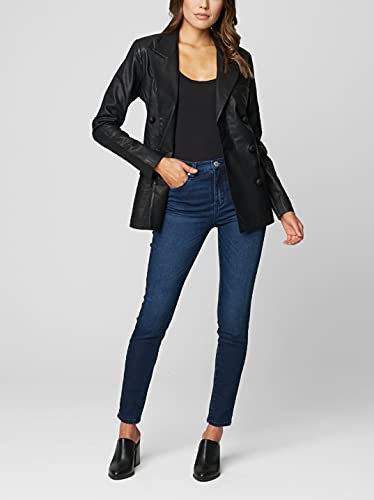 Womens Double Breasted Long Vegan Leather Blazer