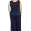 3PC Pant Set Solid Pants Lace Tank Beaded W/Pearl Neckline & Pleated Jacket