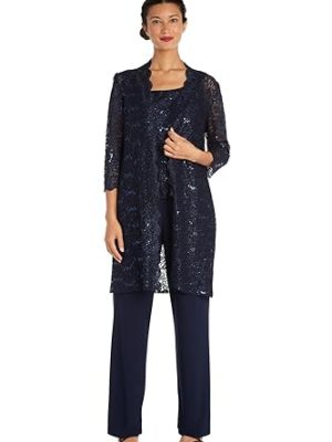 Womens Plus Sequined Lace Pant Suit