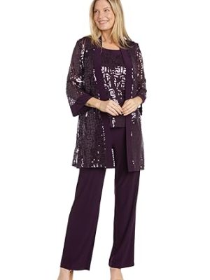 3PC Sequined Sleeveless Top, Jacket & Ity Duster Pant Set