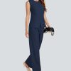 Women's 2 Piece Blazer Outfits Sleeveless Crewneck Vest Wide Leg Pantsuit 2025 Dressy Casual Work Sets
