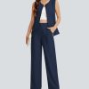 Women's 2 Piece Blazer Outfits Sleeveless Crewneck Vest Wide Leg Pantsuit 2025 Dressy Casual Work Sets