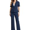 31ODD8Oti2L.jpg Short Sleeve Blazer Pant Suits Set for Women Business Casual 2 Piece Work Outfits