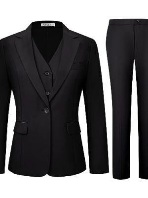 Women's 3 Piece Suit Lady Business Casual Office One Button Slim Fit Blazer Jacket Vest Pants Set