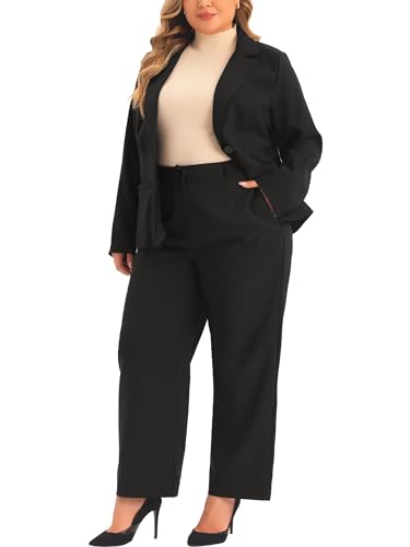 Plus Size Suit Two Piece Outfits for Women Business Office Blazer Jacket and Pants Suit Set