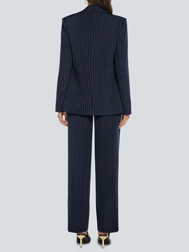 Women's 2 Piece Pant Suit Business Casual Outfits Striped Notched Collar Blazer Wide Leg Pants Sets