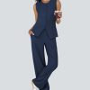 Women's 2 Piece Blazer Outfits Sleeveless Crewneck Vest Wide Leg Pantsuit 2025 Dressy Casual Work Sets