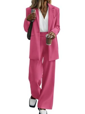 Women's Fall Two Piece Outfits Dressy Blazer Jacket and Wide Leg Pants Pockets Business Casual Office Suit Sets