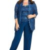 3PC Pant Set Top W/Pearl Neckline Lace Sequin Jacket & Pull-On Elastic Pants