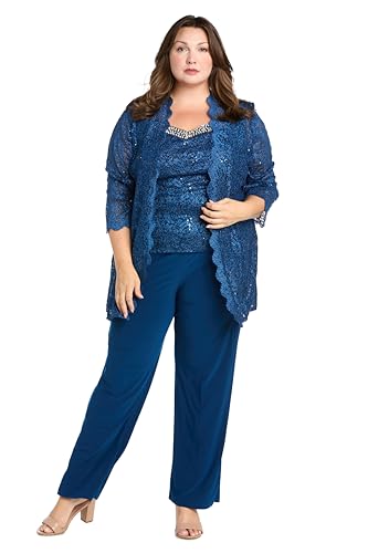 3PC Pant Set Top W/Pearl Neckline Lace Sequin Jacket & Pull-On Elastic Pants