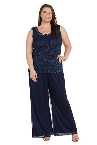 3PC Pant Set Solid Pants Lace Tank Beaded W/Pearl Neckline & Pleated Jacket