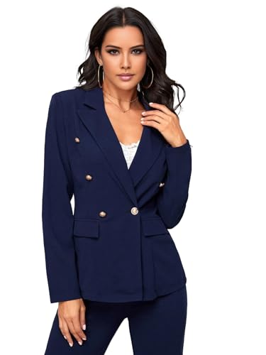 Women's Suits for Work Professional Business Attire 2 Piece Blazer and Pants Set, Navy Blue, XL (16-18)