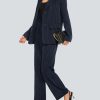 Women's 2 Piece Pant Suit Business Casual Outfits Striped Notched Collar Blazer Wide Leg Pants Sets