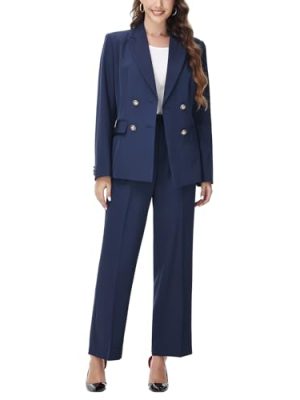 Women's 2 Piece Set Double Breasted Blazer and Pants Suit Business Outfits for Work Office