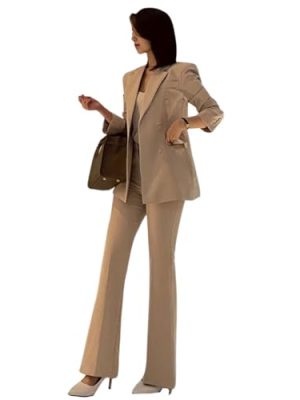 Women's Business Suit Set Double Breasted Two Pieces Office Daily Notch Lapel Jacket Pants