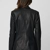 Womens Double Breasted Long Vegan Leather Blazer