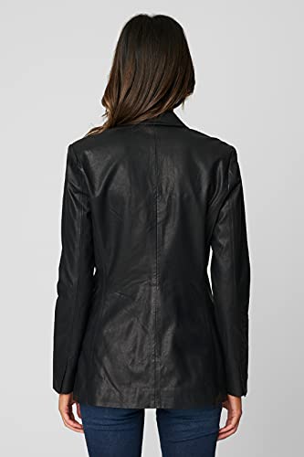 Womens Double Breasted Long Vegan Leather Blazer