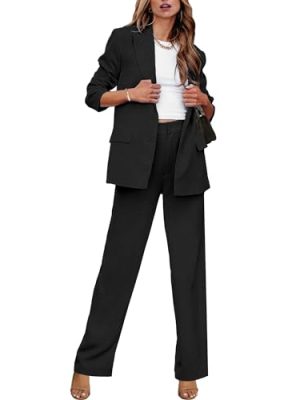 2 Piece Outfits for Women Dressy Blazer Jackets High Waisted Straight Leg Pants Suits Set Business Casual Office