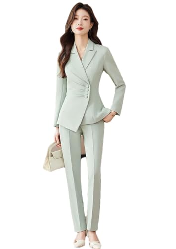 Womens 2 Piece Suit Set Long Sleeve Single Button Blazer Slim Pants Casual Office Elegant Business Commuting