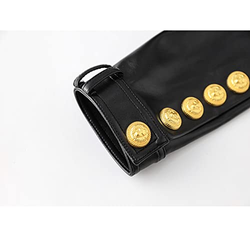 Women PU Leather Business Suit Slim Fit Sport Coat 3 Button Open Front Solid Blazer Work Office Suit Set