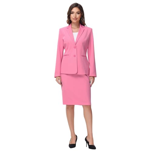 Women's Business Skirt Suit Set 2 Piece Office Outfits Notched Lapel Blazer and Pencil Skirt