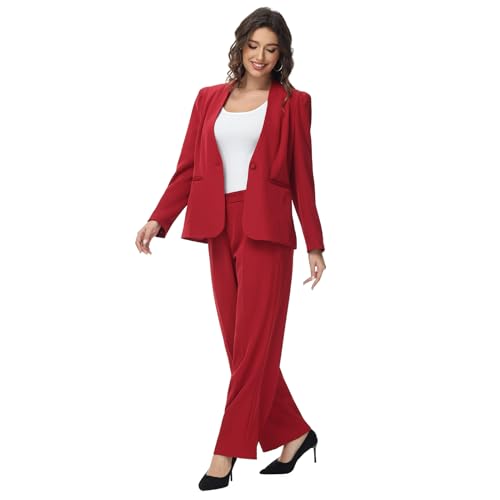 Womens Pant Suit 2 Pieces Business Casual Outfits Lady's Blazer Jacket and Pants Set for Work