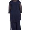 3PC Pant Set Solid Pants Lace Tank Beaded W/Pearl Neckline & Pleated Jacket