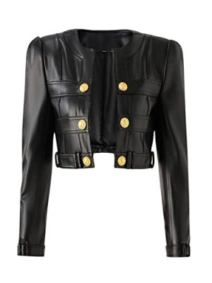 Women PU Leather Business Suit Slim Fit Sport Coat 3 Button Open Front Solid Blazer Work Office Suit Set