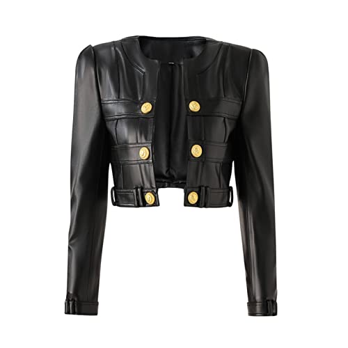 Women PU Leather Business Suit Slim Fit Sport Coat 3 Button Open Front Solid Blazer Work Office Suit Set