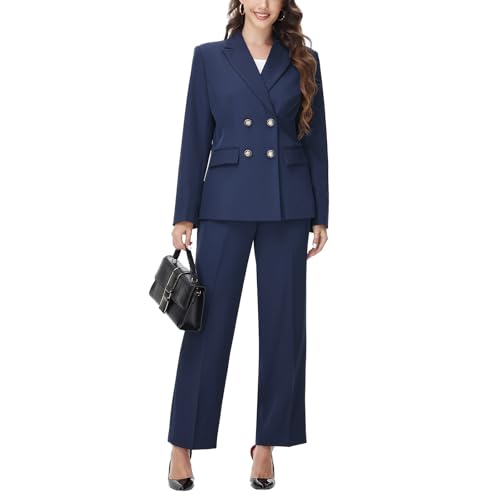 Women's 2 Piece Set Double Breasted Blazer and Pants Suit Business Outfits for Work Office