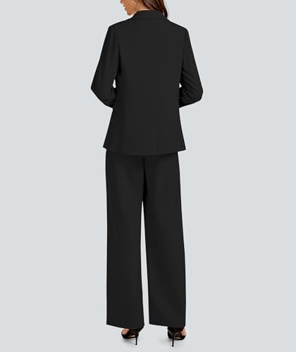 2 Piece Outfits for Women Business Casual Single Button Blazer Jacket and Wide Leg Pants Matching Suit Sets