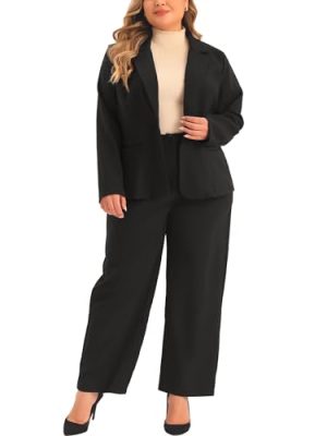 Plus Size Suit Two Piece Outfits for Women Business Office Blazer Jacket and Pants Suit Set