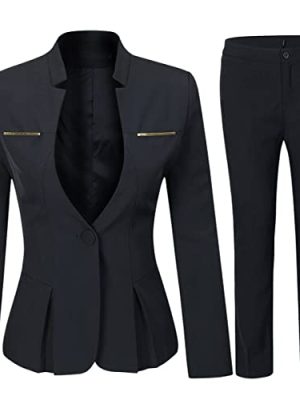 Women's Elegant Business 2 Piece Office Lady Suit Set Work Blazer Pant