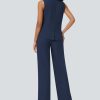 Women's 2 Piece Blazer Outfits Sleeveless Crewneck Vest Wide Leg Pantsuit 2025 Dressy Casual Work Sets