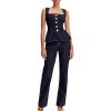 Two Piece Denim Set Button Down Denim Vest and Straight Leg Jeans Business Casual Outfits Pants Suit Dressy Casual