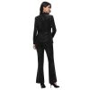 Women Pantsuit Dressy Silver Thread Velvet 2 Piece Suit Set Blazer and Flared Pants