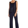 Womens Plus Sequined Lace Pant Suit