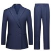 Women's 2 Piece Suit Two Button Business Casual Office Work Outfits Dressy Blazer Wide Leg Pants Set