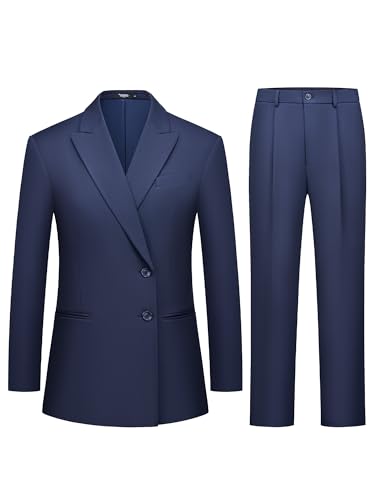 Women's 2 Piece Suit Two Button Business Casual Office Work Outfits Dressy Blazer Wide Leg Pants Set