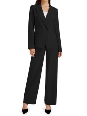 2 Piece Outfits for Women Business Casual Single Button Blazer Jacket and Wide Leg Pants Matching Suit Sets