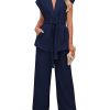 Women's Summer 2 Piece Outfits 2025 Cap Sleeve V Neck Blazer Vest Wide Leg Pant Sets Office Work Clothes