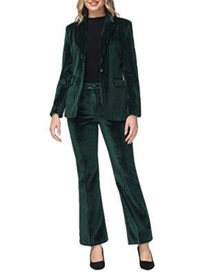 Velvet Pant Suits for Women 2 Piece Set Casual Business Office Vintage Trouser-Suit