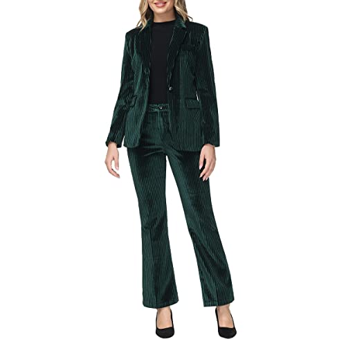 Velvet Pant Suits for Women 2 Piece Set Casual Business Office Vintage Trouser-Suit