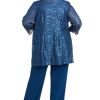 3PC Pant Set Top W/Pearl Neckline Lace Sequin Jacket & Pull-On Elastic Pants